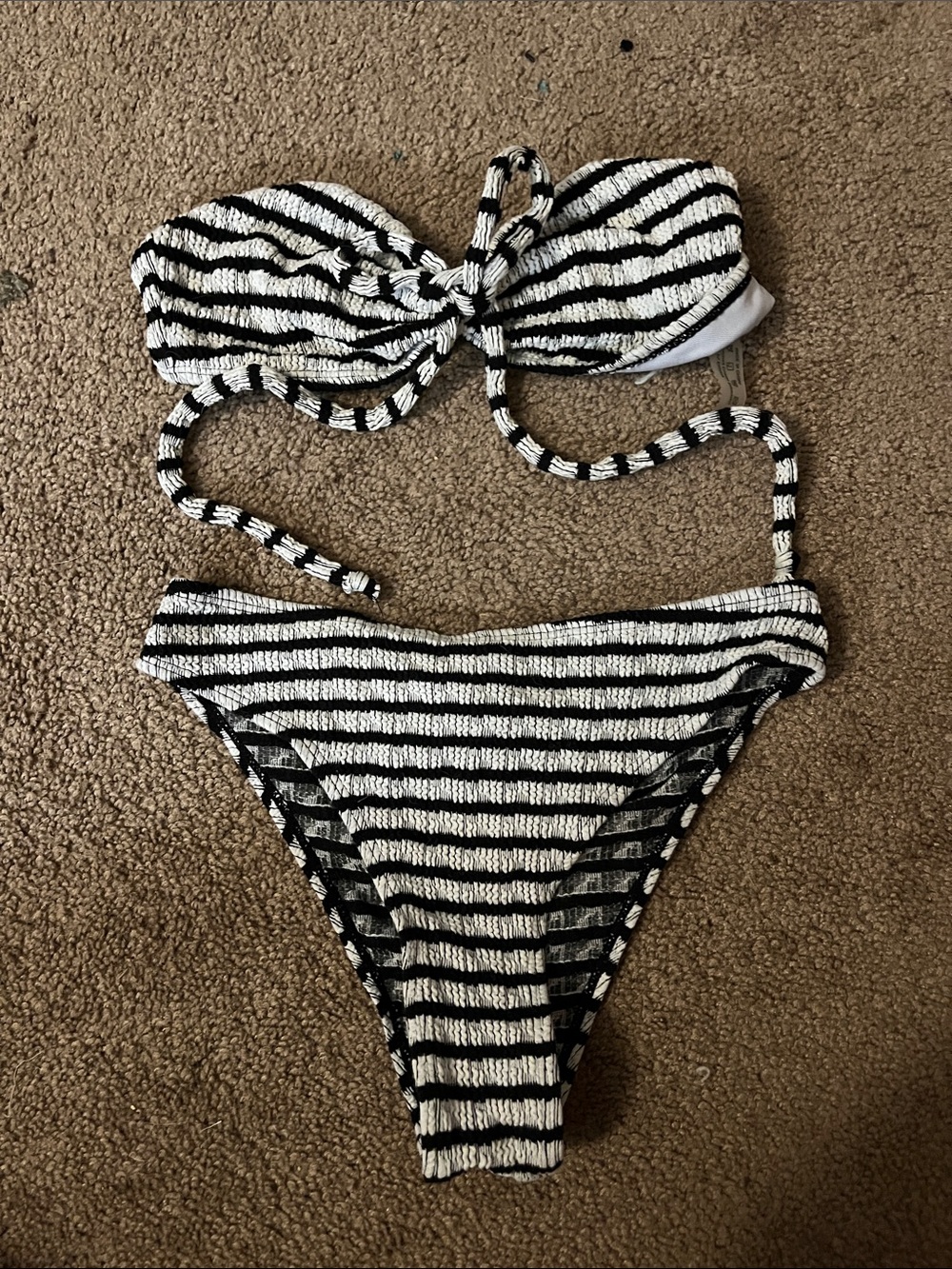 Black and White Striped Bandeau Bikini Set